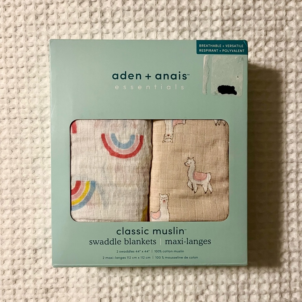 aden + anais 100% Cotton “Sweet Dreams” Muslin Swaddles, 2 pack (NWOT)